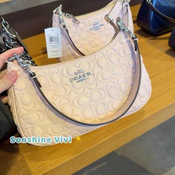 NWT Coach Teri Shoulder Bag In Signature Leather CY774 In Silver/Blush